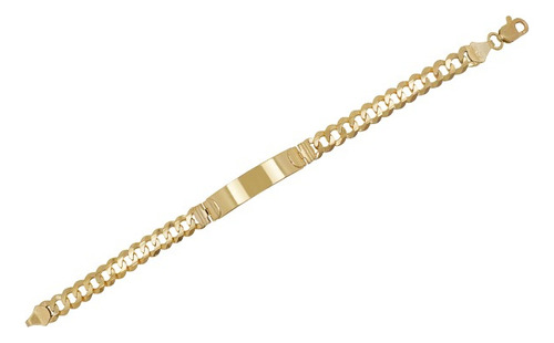 Esclava Barbada Con Placa Oro Sólido 14 Kilates 6 Mm X 21 Cm