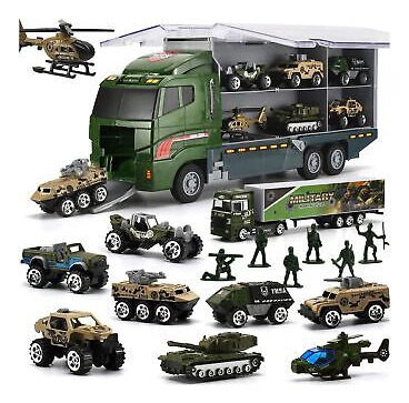 26 Pcs Military Truck With Soldier Men Set(2 In 1), Mini Ssb