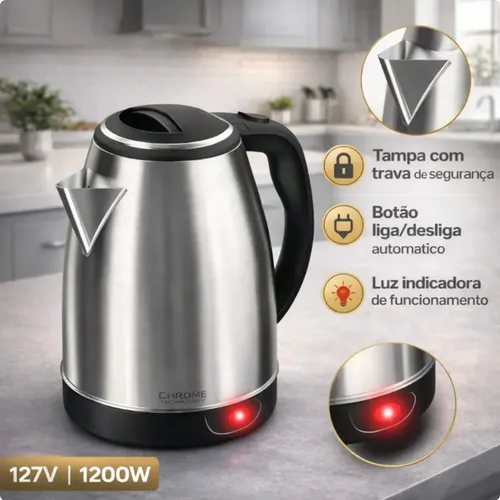 Chaleira Elétrica 1.8 Litros Em Inox Automática Aquecimento Rápid...