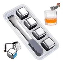 Comprar Kit 04 Cubos Gelo Aço Inox Metal Com Pegador Whisky Drinks