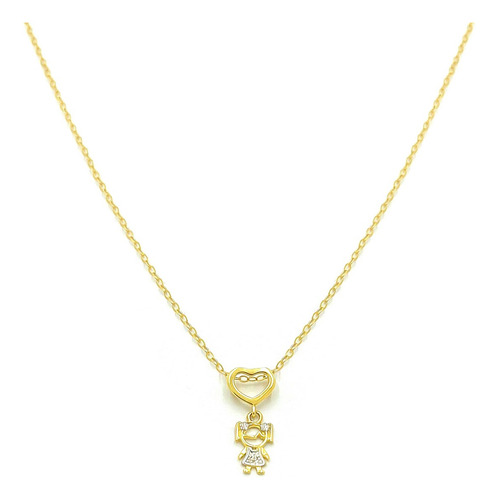 Cordão Com Pingente Criança De Ouro 18k Americana 45cm Cor Menina