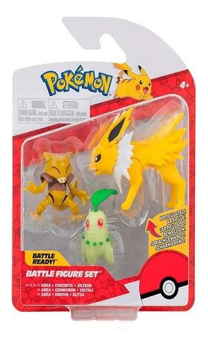 Pokémon Figuras De Ação C/ 3 Abra, Chikorita E Jolteon