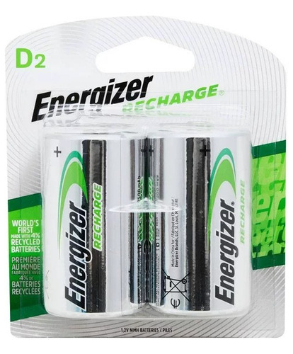 Pilas Baterias Tipo  D   Recargable 2500 Mah Energizer 