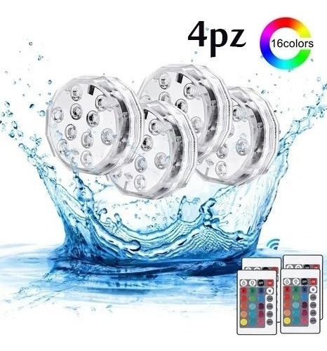 4pz 10led Sumergible Luz Led, Rgb Ip68 Luz Subacuática