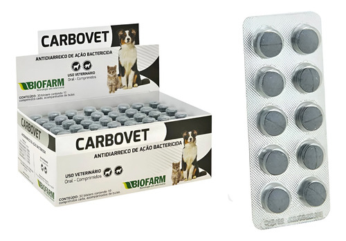 Kit 30 Unidades Cartela Carbovet Biofarm 10 Comprimidos