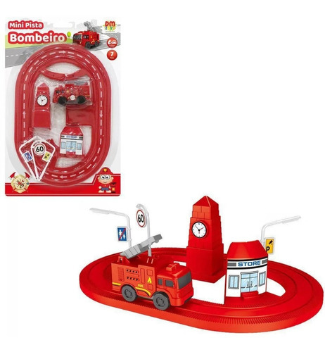 Brinquedo Mini Pista De Bombeiro Dm Toys C/ Caminhão E Placa Personagem Carro de Bombeiro