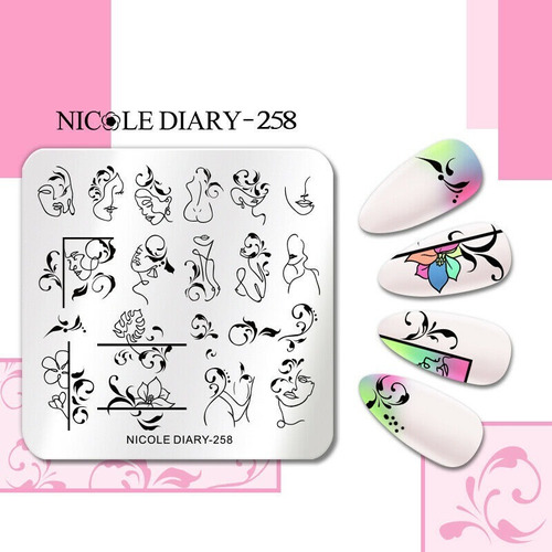 Placa Stamping Nicole Diary Sello Uñas Nd 258 Caras Cuerpos 