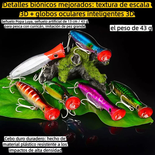 4 Señuelos Popper De 43g Kit Pesca Superficial Mar Playa Río