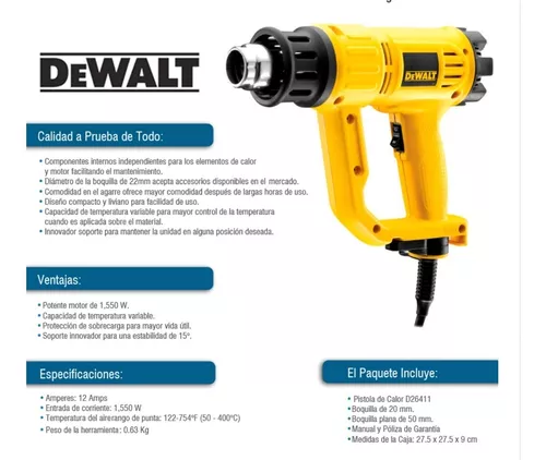 PISTOLA DE AIRE CALIENTE 1550 W - 600° C DEWALT D26411