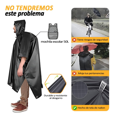 Poncho De Lluvia 3 En 1, Impermeable Resistente For Hombre,