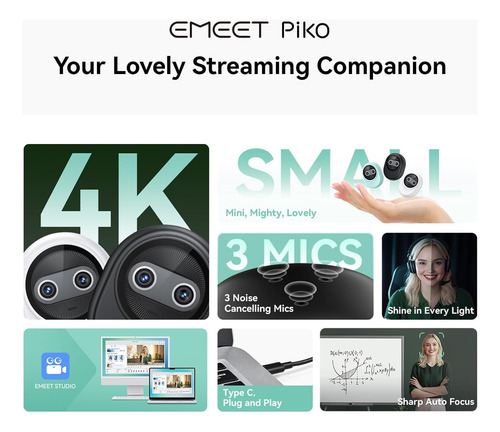 Cámara Web Piko 4k Ai Con 2 Cámaras Y 3 Modos De Sonido
