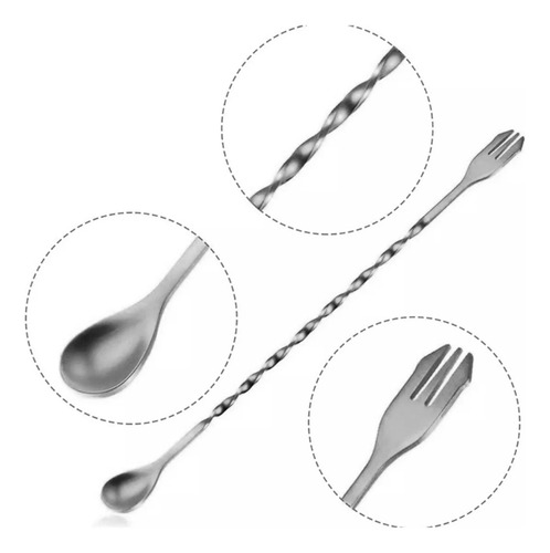 Cuchara Tenedor Bailarina Agitador Bar Bebidas 32cm 6 Piezas Color Plata