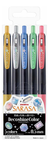 Set Zebra Sarasa Decoshine 5 Lápices Gel 0.5mm - Japonés