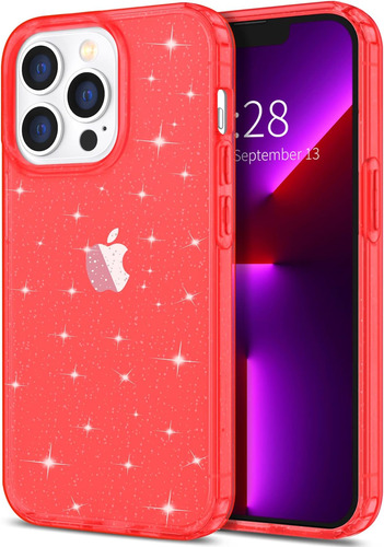 Funda Hython Transparente Para iPhone 13 Pro Max-red Glitter