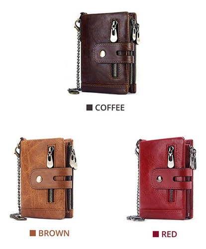 Cartera De Cuero Genuino Para Hombre Con Cadena Antirrobo