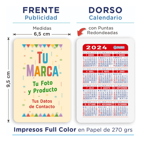 Almanaque Bolsillo Dorso En Blanco C/publicidad X100