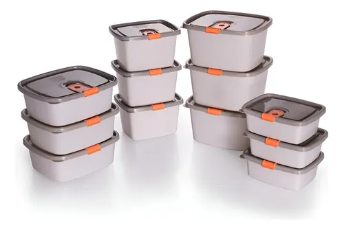Kit Potes Plástico Retangular Plasútil com Tampa Fixa para Micro-ondas e Freezer – 12 Peças - R$ 88,9