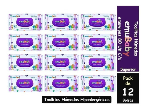 Toallitas Húmedas Emubaby Superior 80 C/u Pack 12 Bolsas