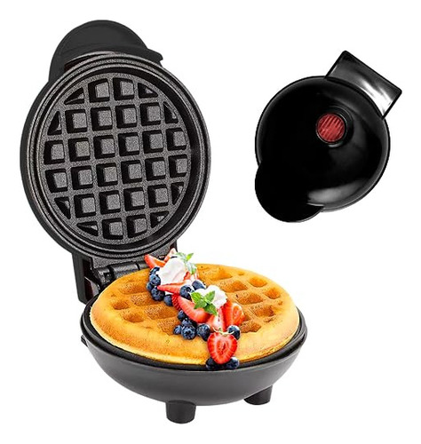 Mini máquina de waffles eletrônica para café da manhã, waffle redondo preto