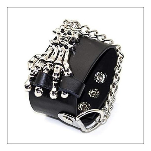 Heavstjer Pulsera De Cuero Ancha Con Cadena Y Calavera De Al