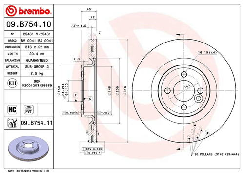 Disco Brembo Mini Clubman R55 John Cooper Works 08-13 D Pza