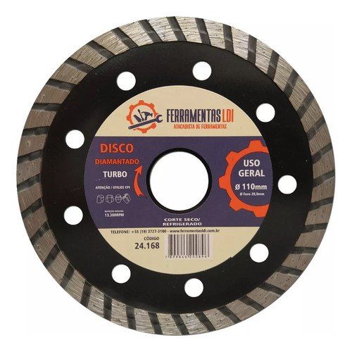 Kit 10 Disco Diamantado 4 Polegada 110mm Turbo Furo 20mm Ldi