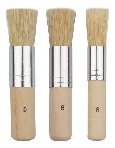 3 Pinceles De Madera Para Plantillas, Cerdas Naturales,...