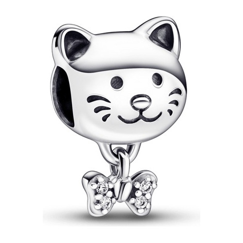 Charm Gato Mascota Y Moño Pandora Original Plata S925   