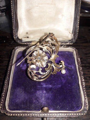 Broche Art Nouveau En Oro 14k 0 40 Ct Diamantes (Usado)