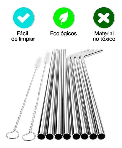 6 Popotes Reciclable Reusable Metalico Limpiador Ecologico