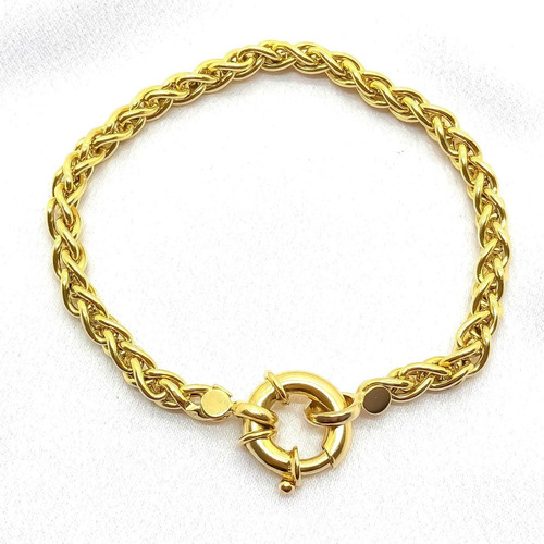 Pulsera De Oro 18k Ancha Italiana Con Marinero Cocida 19cm