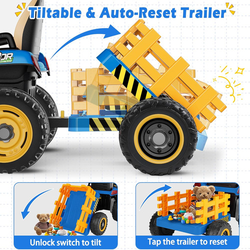 Tractor De Paseo De 24 V Con Remolque Inclinable, Azul