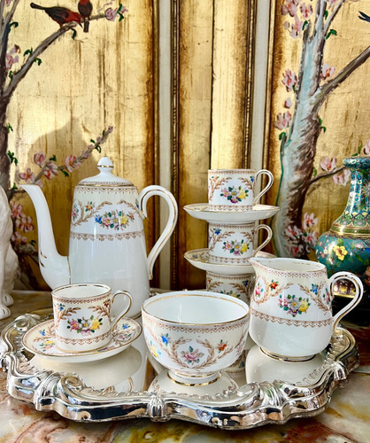 Juego Para Cafe Crown Staffordshire England Floral Oro 1930 