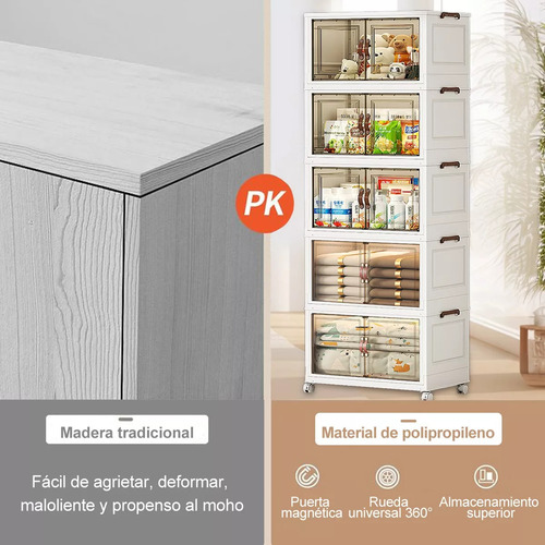 Closet Mueble Armarios Organizador Ropa Plegable Ruedas 360° Armario de almacenamiento elegante y con estilo Blanco Owkuan