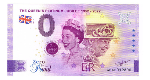 Billete 0 Zero Pound Souveni Reina Isabel Il Inglaterra 2022