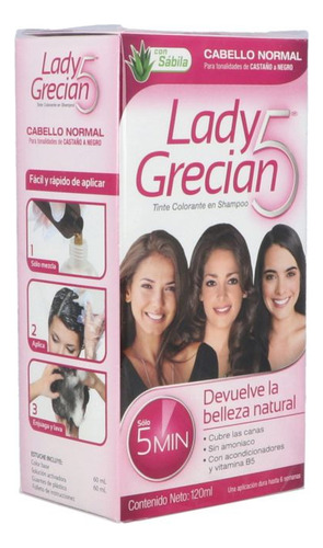 Lady Grecian 5 Tinte En Shampoo Cabello Normal Caja Con Fras