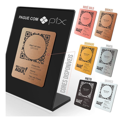 Imagem 3 de 5 de Placa Pix Pagamento Qrcode Acrílico Preta E Frente Bronze