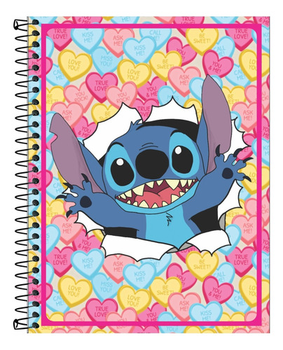 Caderno Stitch Volta Aulas 5 Matérias Com Adesivos + Brinde