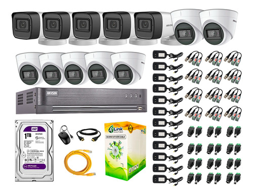 Cámaras Seguridad Kit 12 Hikvision 5mp + Disco 1tb Completo