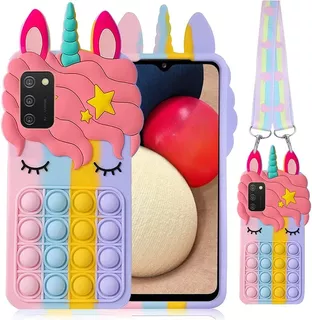 Funda Fidget P/samsung Galaxy A02s/a03s C/ Correa-unicornio