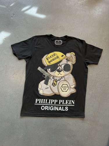 Remera Philipp Plein Usada Negra Strass Talle Xl De Hombre (Usado)