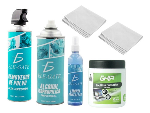 Imagen 1 de 8 de Kit De Limpieza 5 Pz Aire Comprimido Toallas Húmedas Alcohol