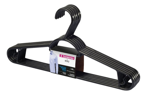 Kit Com 6 Cabides De Plástico Adulto 40cm Sanremo Cor Preto
