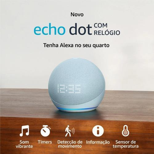 Echo Dot 5 Geração Com Relógio Azul - Som E Controle Por Voz