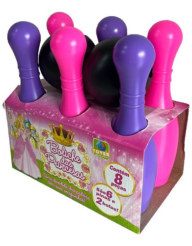 Jogo De Boliche Grande Princesas Com 6 Pinos 30cm + 2 Bolas