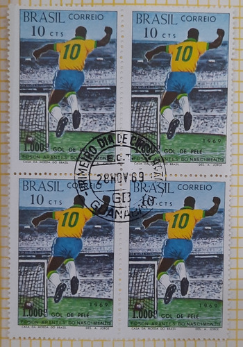 Selo Quadra Carimbada Cpd Pelé 1000° Gol 1969 (Usado)
