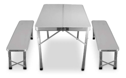 Imagen 1 de 7 de Mesa Plegable Camping Picnic Aluminio Liviana Con Bancos