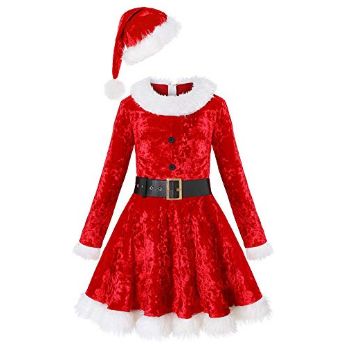 Disfraz De Señorita Claus Niñas, Vestido Rojo Gorro D...