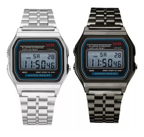 Pack De 2 Relojes Digital Led Silver + Black Cronómetro 