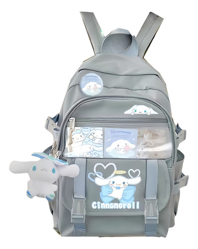 Mochila Gran Capacidad Versátil Bonita Pom Pom Purin Kuromi Color Azul Diseño De La Tela Lisa